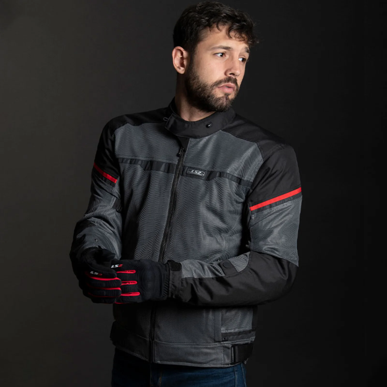 LS2 Riva Men's Jacket - Black / Dark Grey / Red - Image 4
