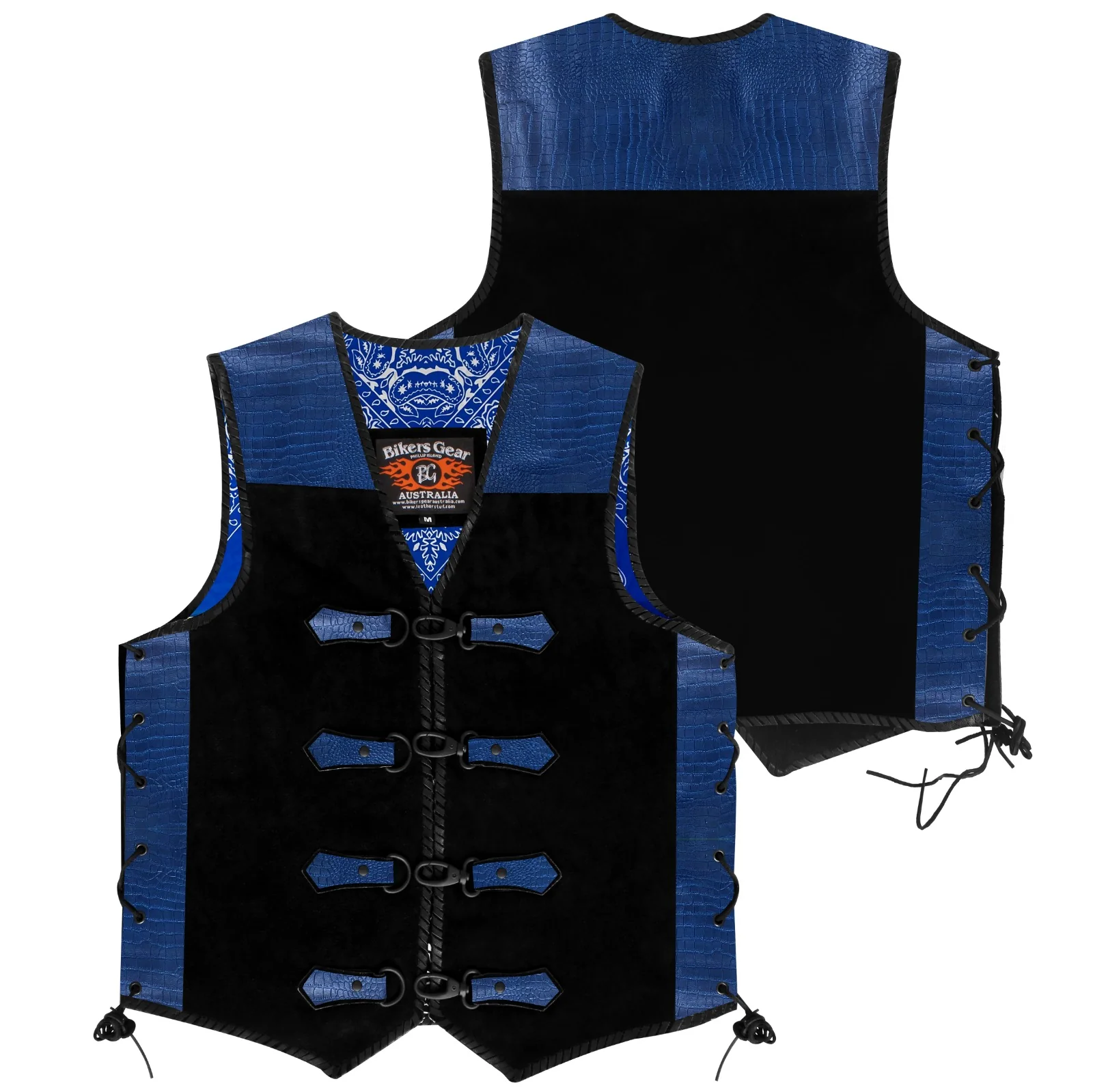 Bikers Gear Australia Crocodile Pattern Suede Leather Motorcycle Vest (BLUE) - Image 3