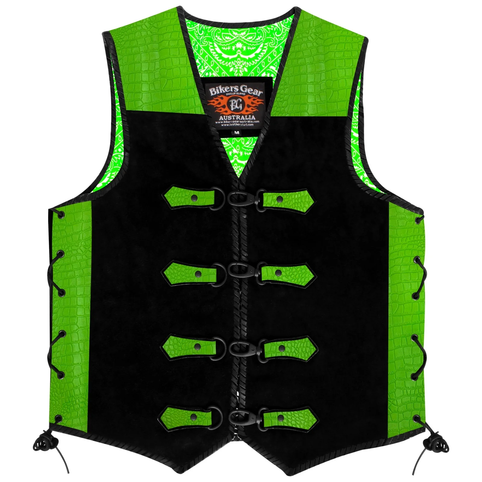 Bikers Gear Australia Crocodile Pattern Suede Leather Motorcycle Vest (GREEN)