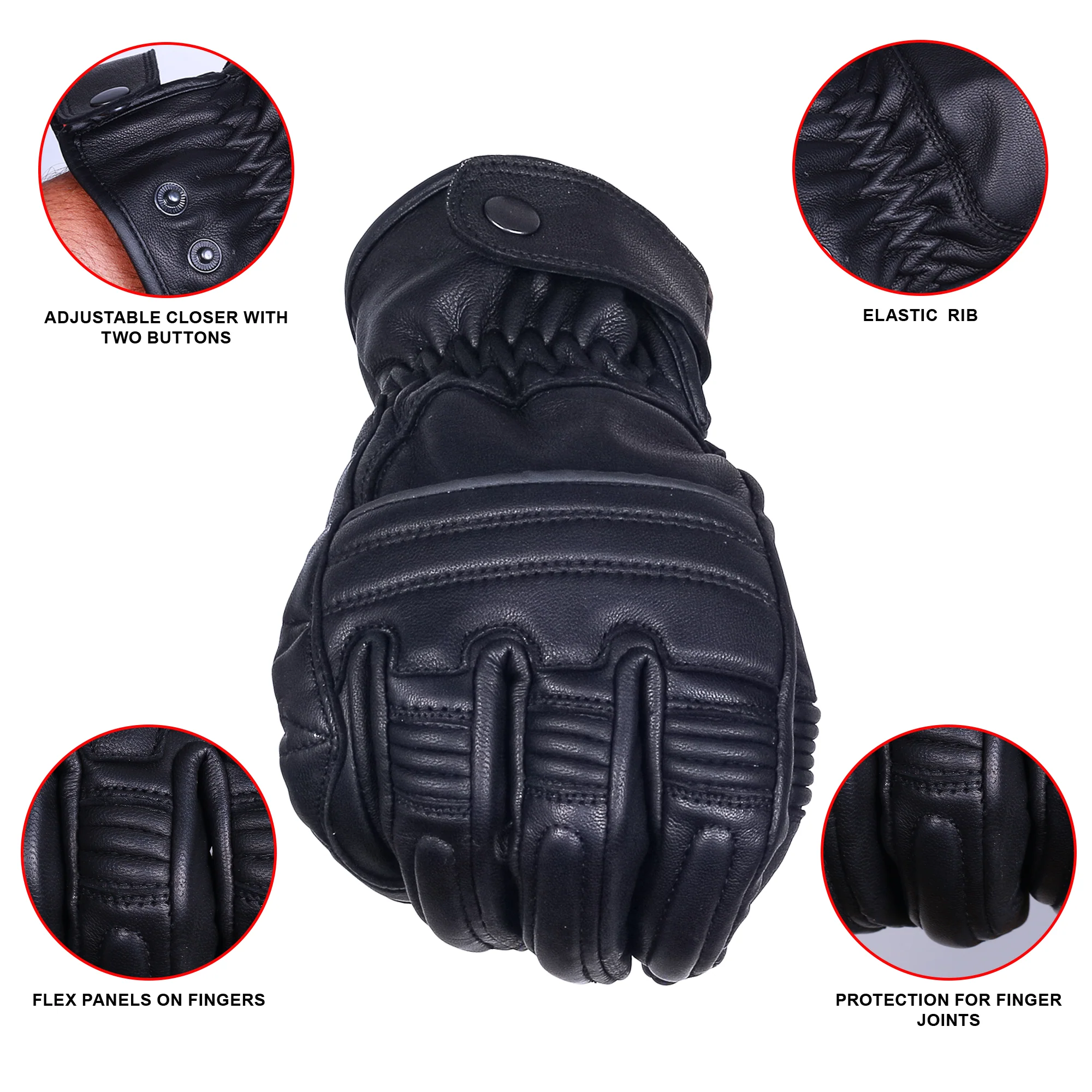 Roadhouse Motorcycle Touring Gloves Retro Black - Image 5