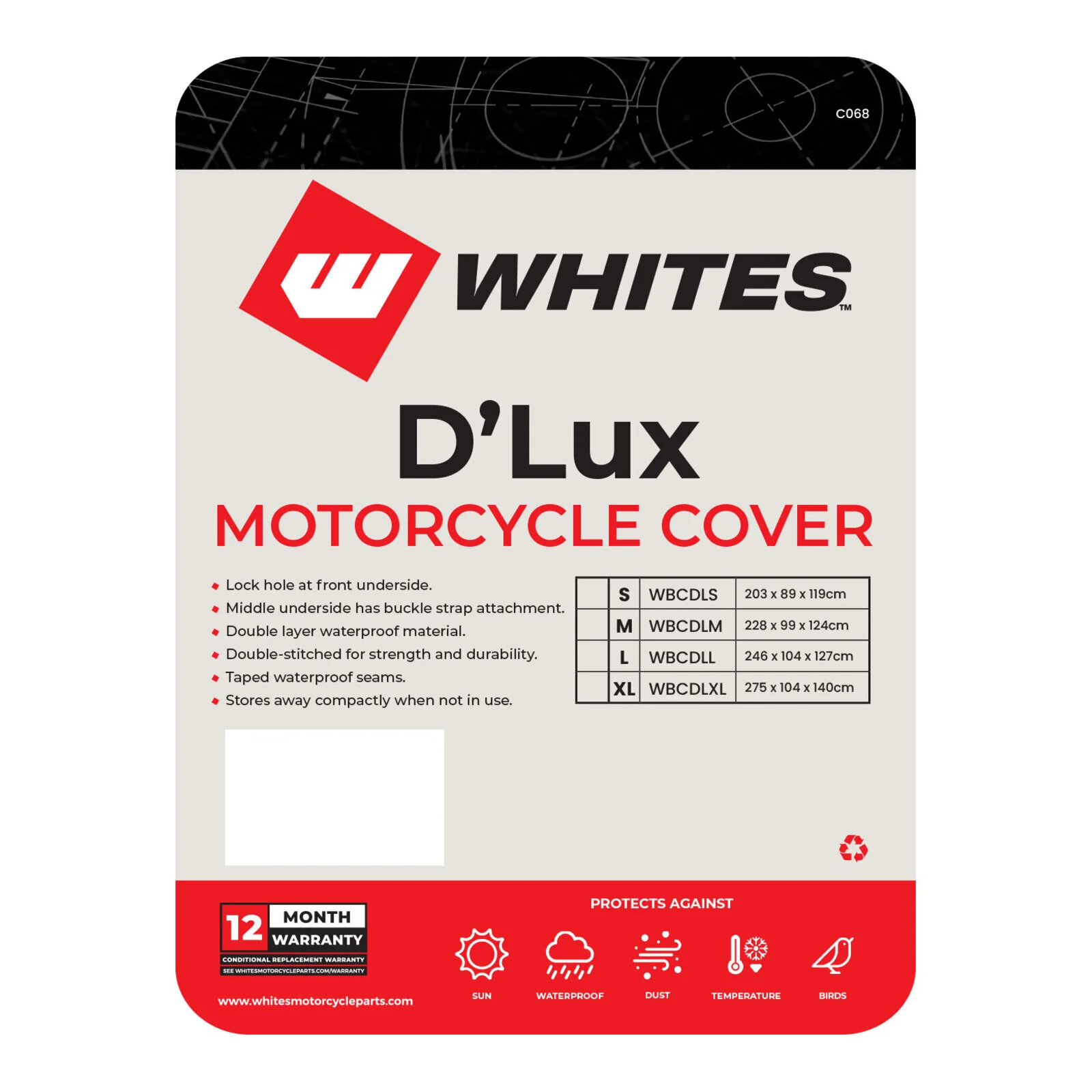 Whites Motorcycle Cover - D'Lux (L) 246 x 104 x 127cm - Image 2